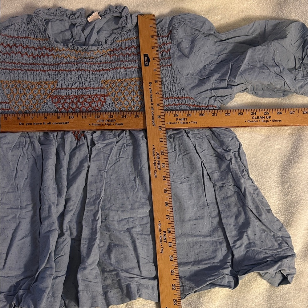 ivy jane Blue Smocked Peasant Blouse with Rust Embroidery - Picture 7 of 12